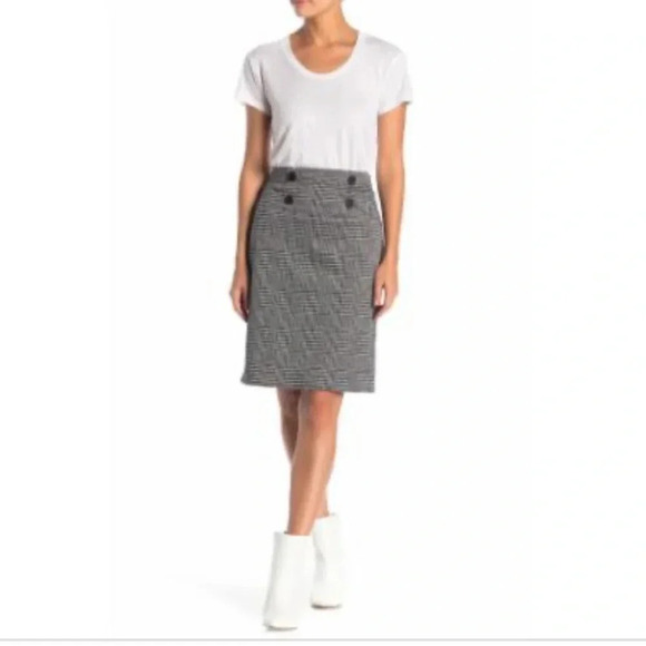 NWT!! Max Studio - Pencil Skirt - Buttons - Size L - Brown/Black - Plaid Like - Picture 1 of 7